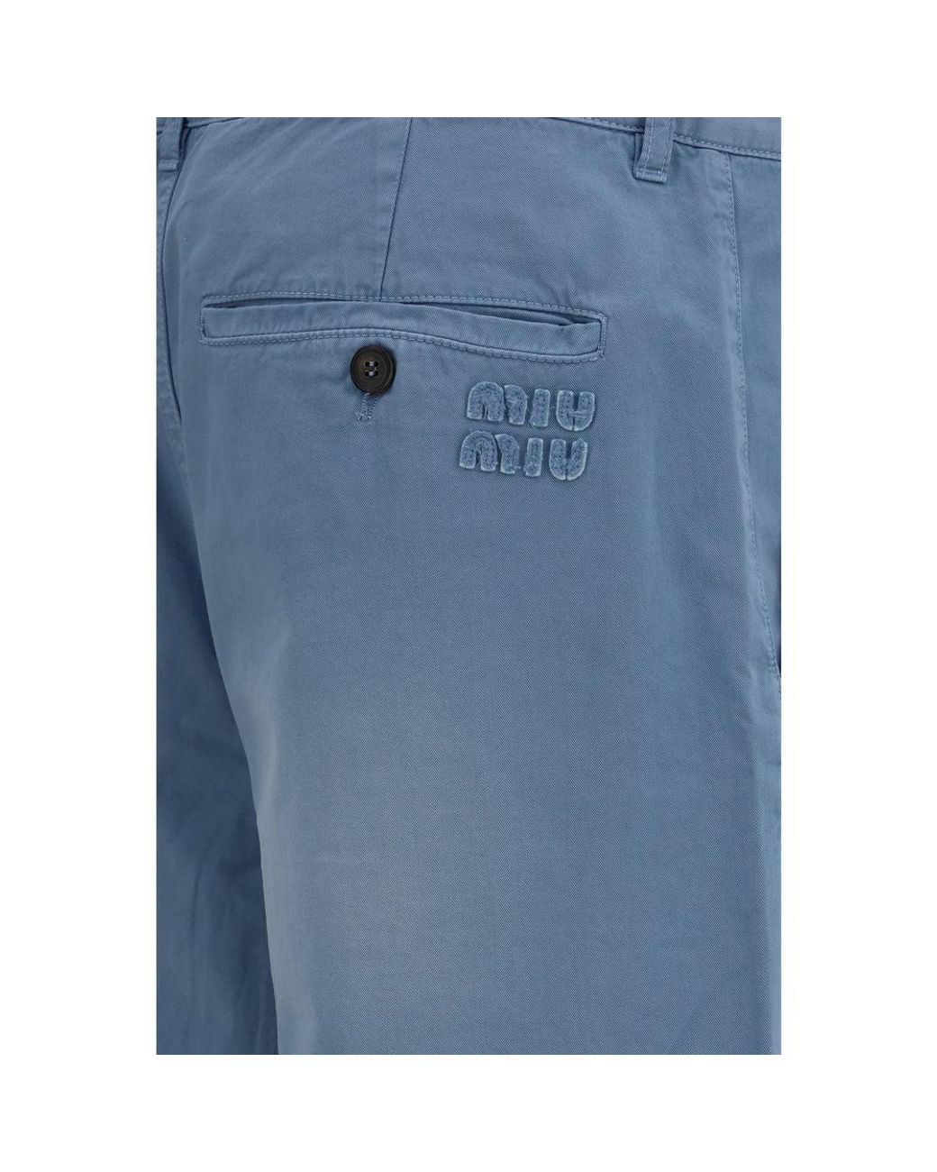Miu Miu Blue Cotton Casual Pants