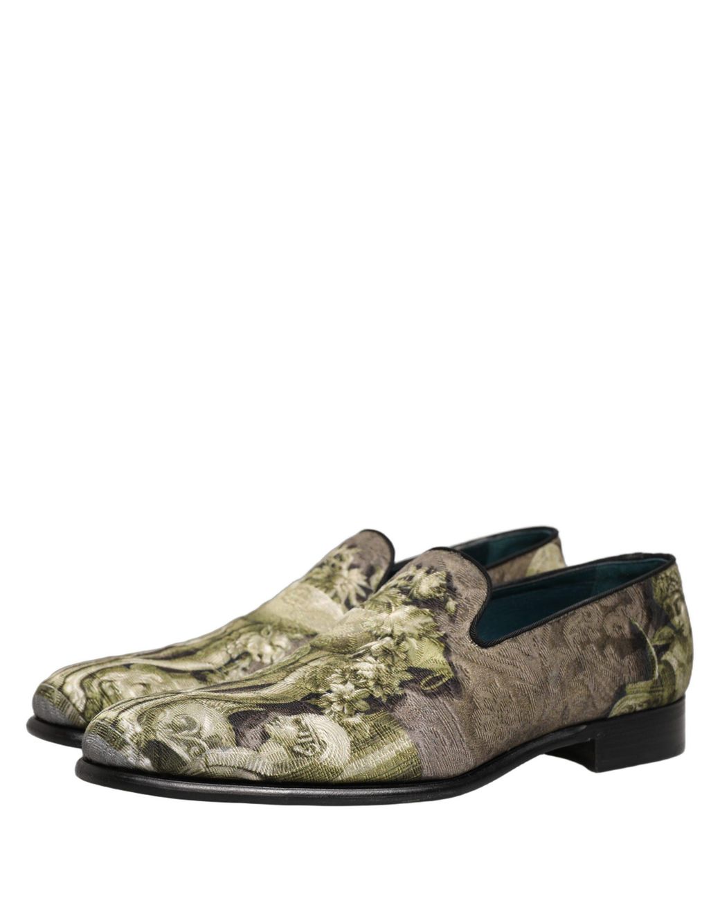 Dolce & Gabbana Green Baroque Print Slip On Loafers Shoes Leather for men