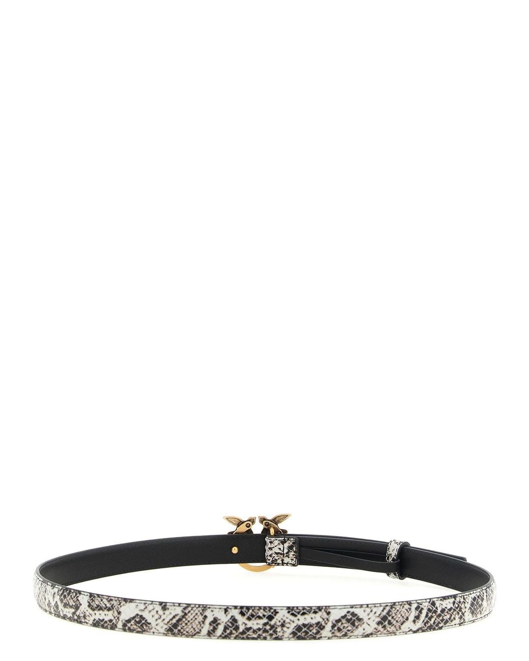 Pinko White Python Print Leather Belt