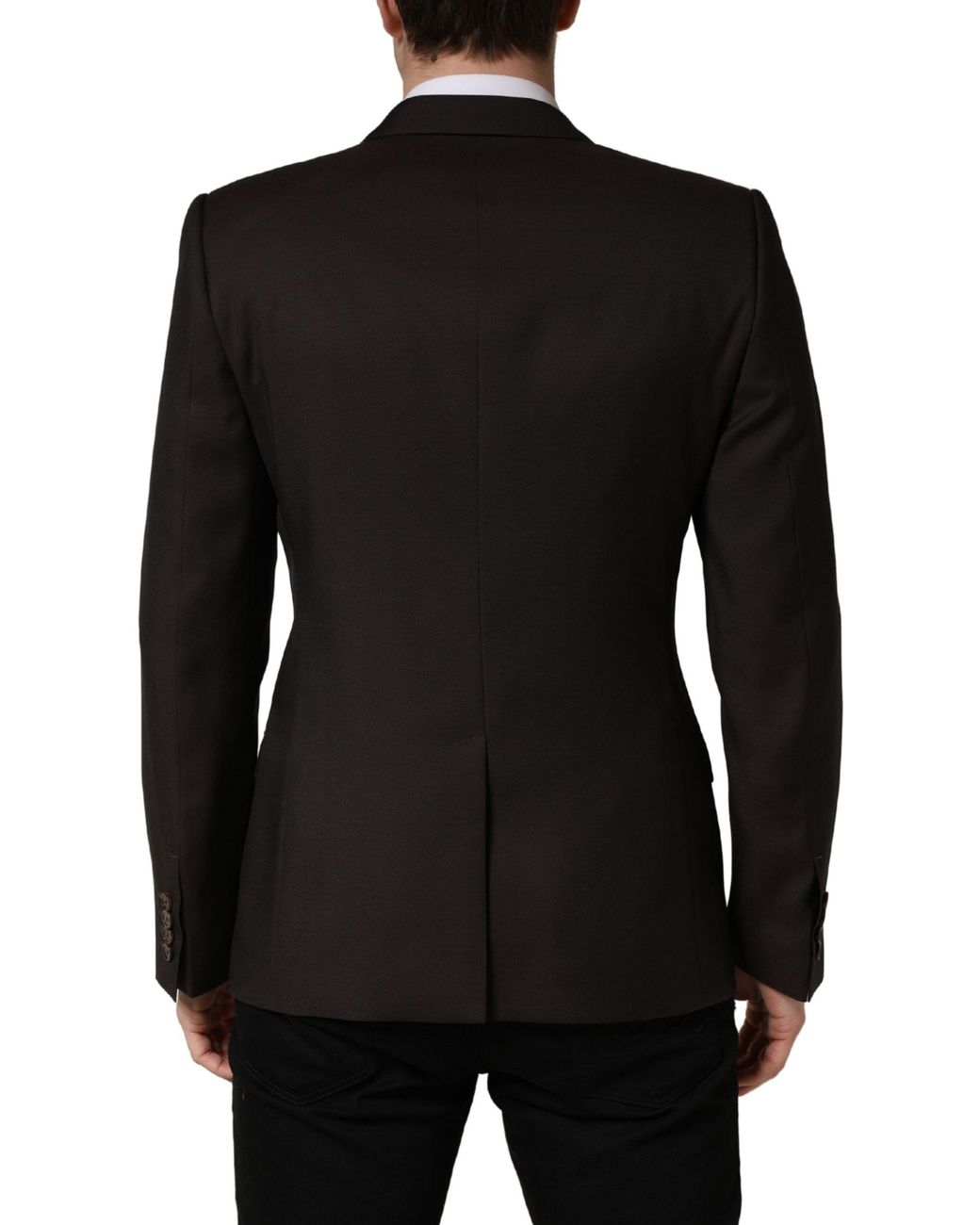 Dolce & Gabbana Black Dark Wool Double Breasted Suit Jacket Silk Virgin for men