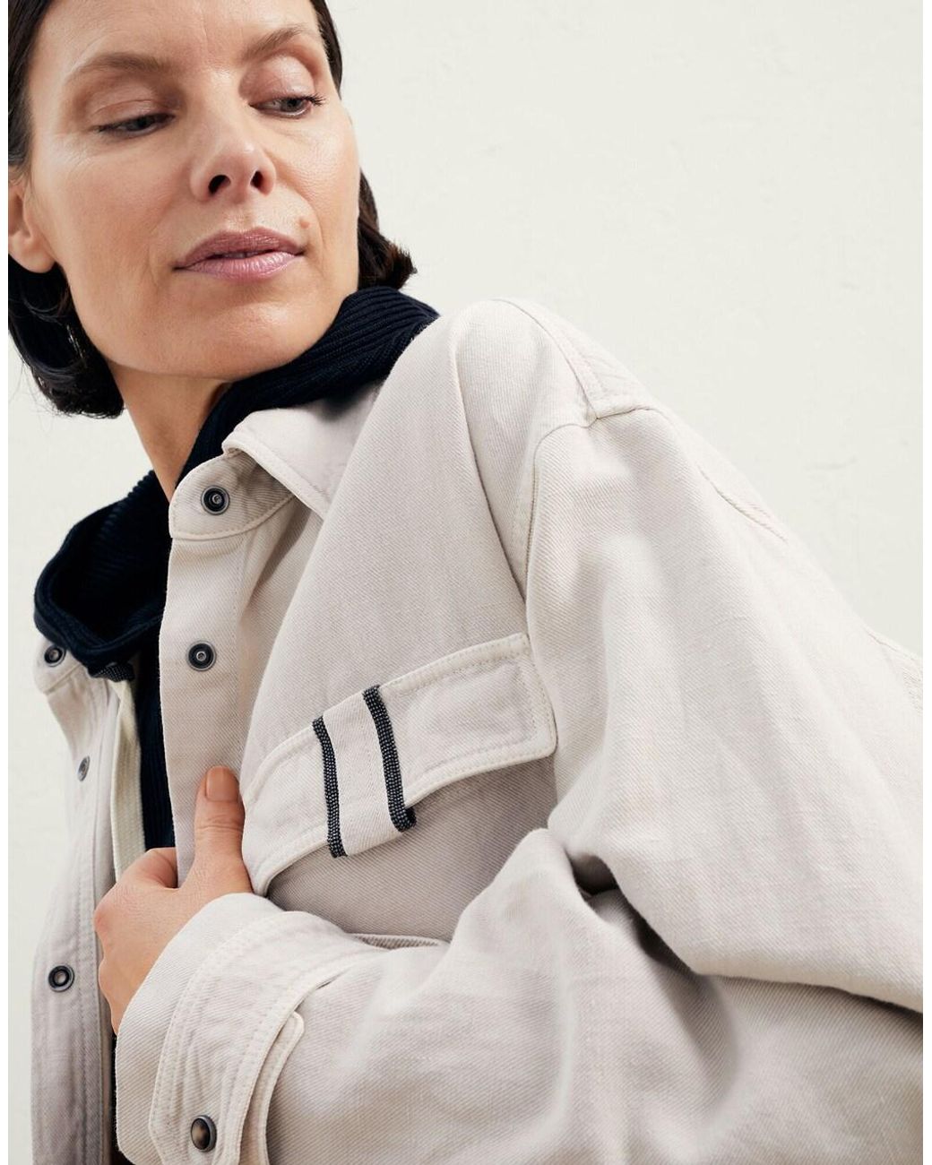 Brunello Cucinelli Natural Beige Cotton Denim Jacket