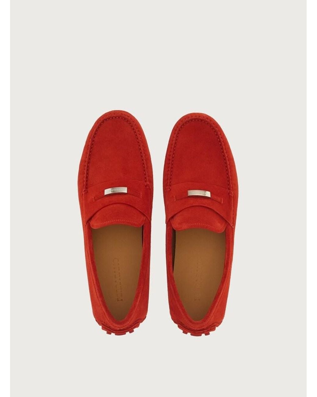 Ferragamo Red Suede Driving Shoes for men
