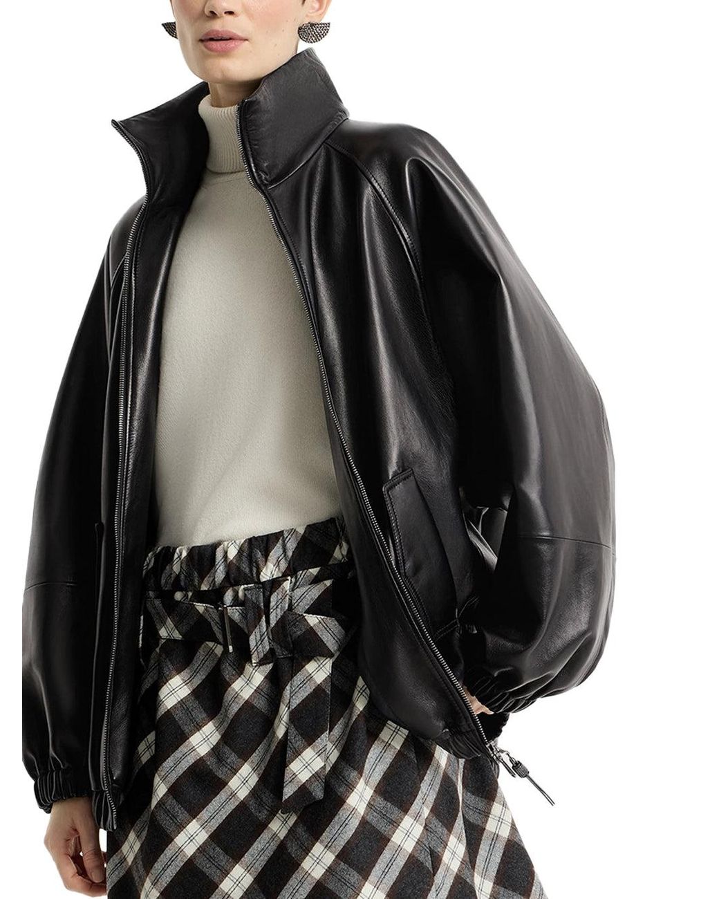 Brunello Cucinelli Black Nappa Leather Bomber Jacket