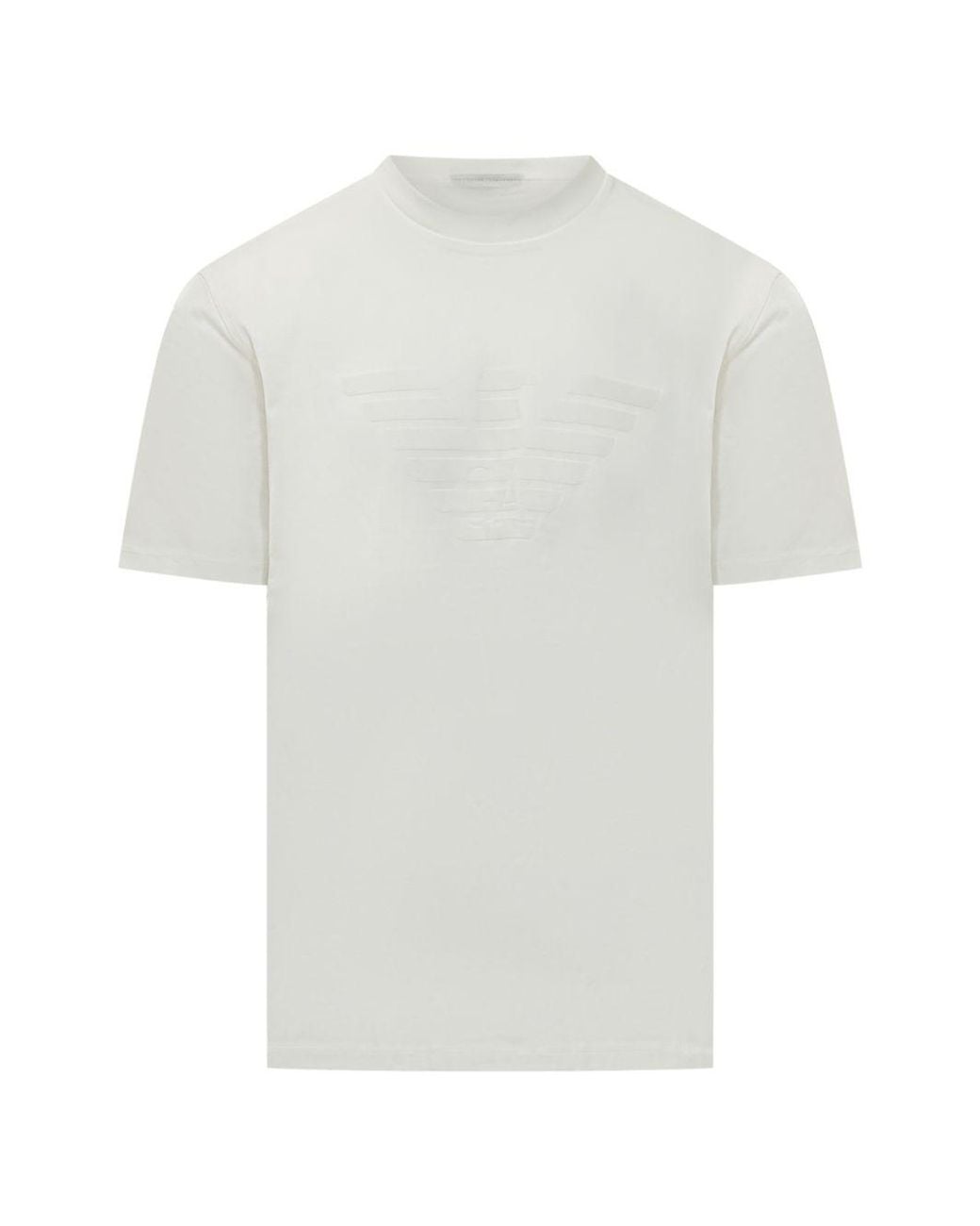 Emporio Armani White Logo-Embroidered Cotton T-Shirt for men