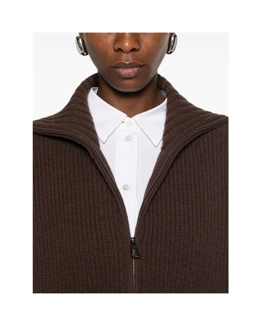 Frankie Shop Brown Zip-Up Cardigan Veda Wool Cardigans