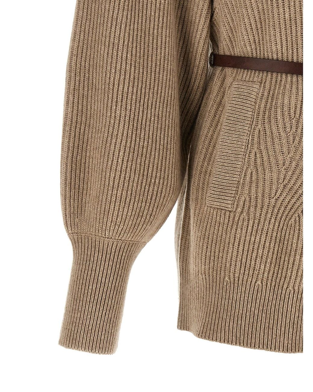 Brunello Cucinelli Natural English Half-Ribbed Virgin Wool Cardigan