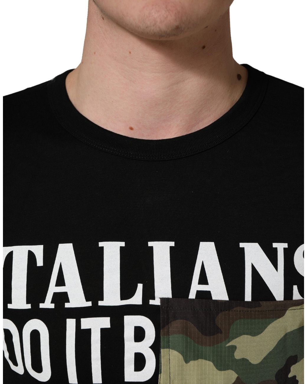 Dolce & Gabbana Black Italians Do It Better Camo Pocket Men T for men