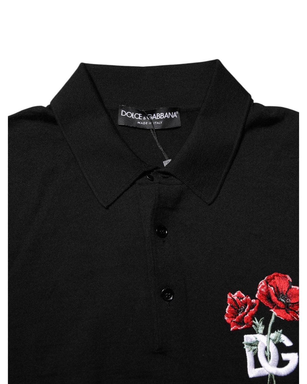 Dolce & Gabbana Black Wool Logo Floral Short Sleeve T-Shirt Virgin for men
