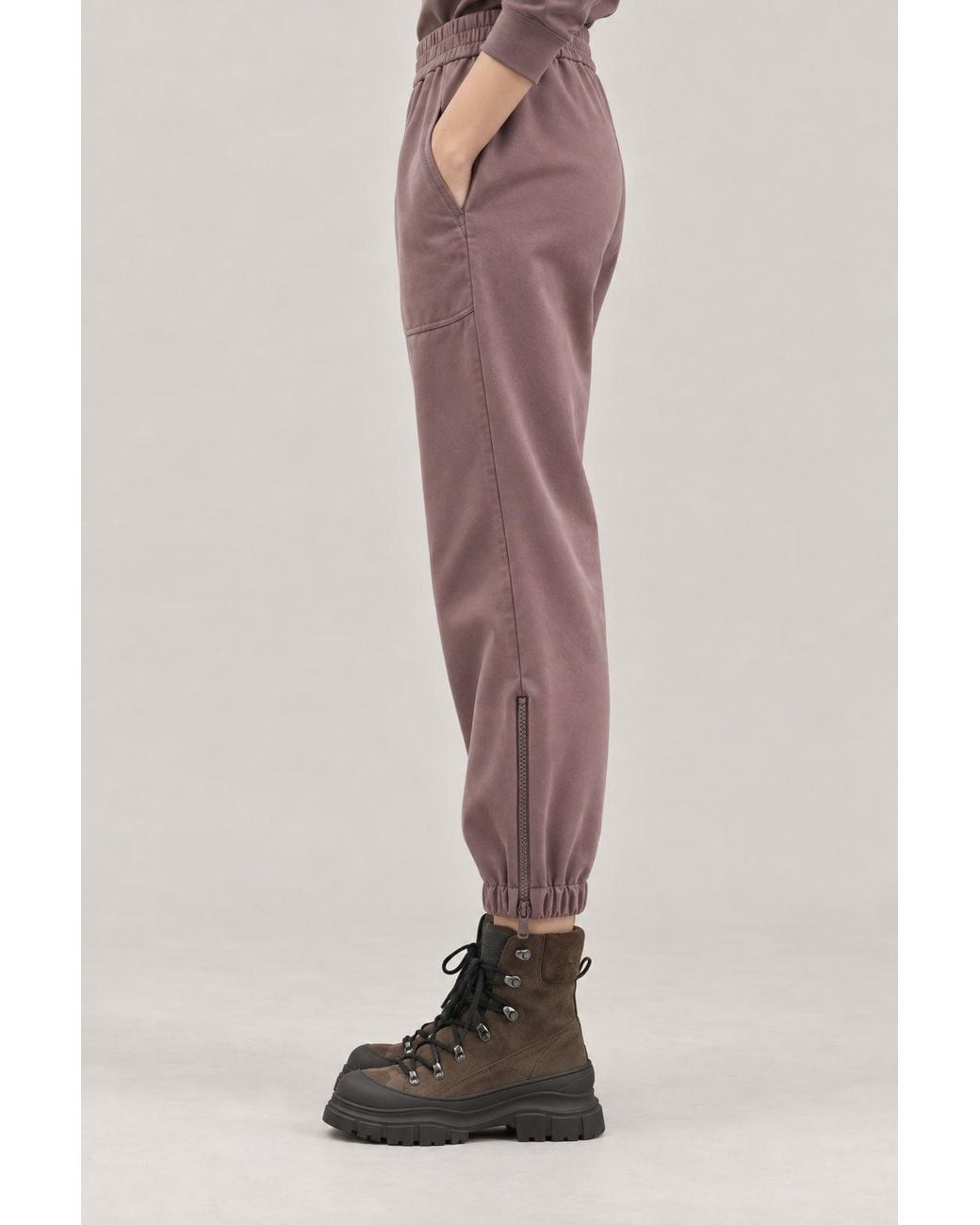 Brunello Cucinelli Purple Ash Cotton Elastic Waist Trousers