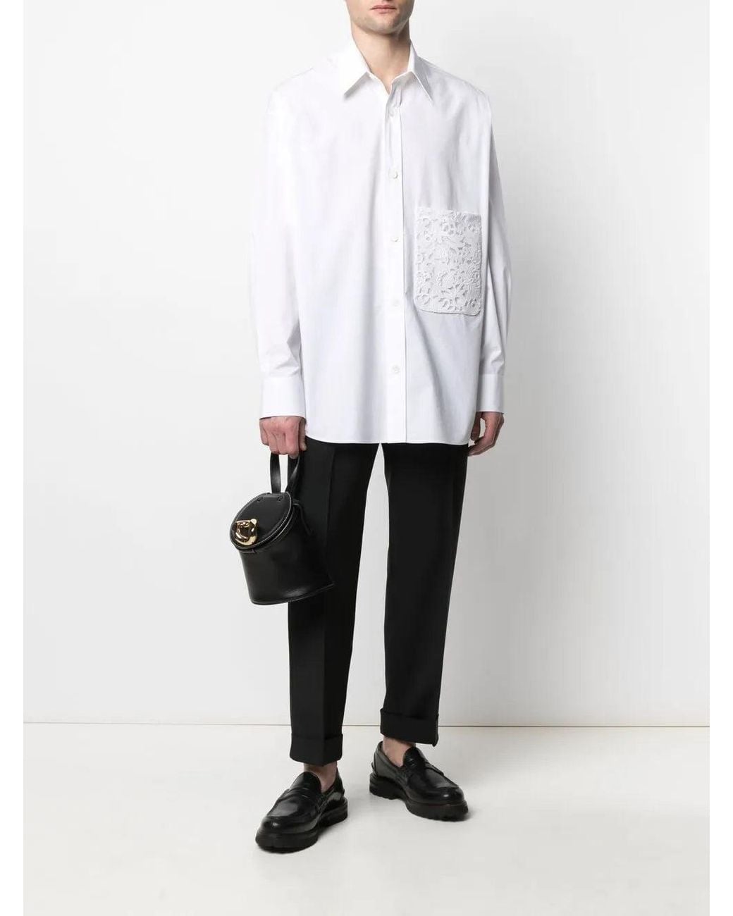 Valentino White Floral Lace Pocket Shirt for men