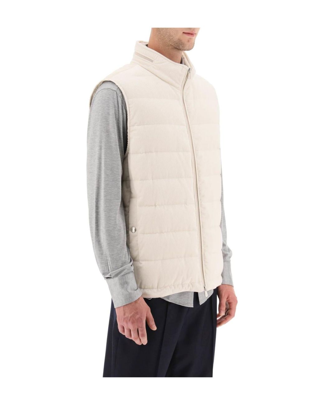Brunello Cucinelli White Milk Quilted Sleeveless Jacket Clothing for men