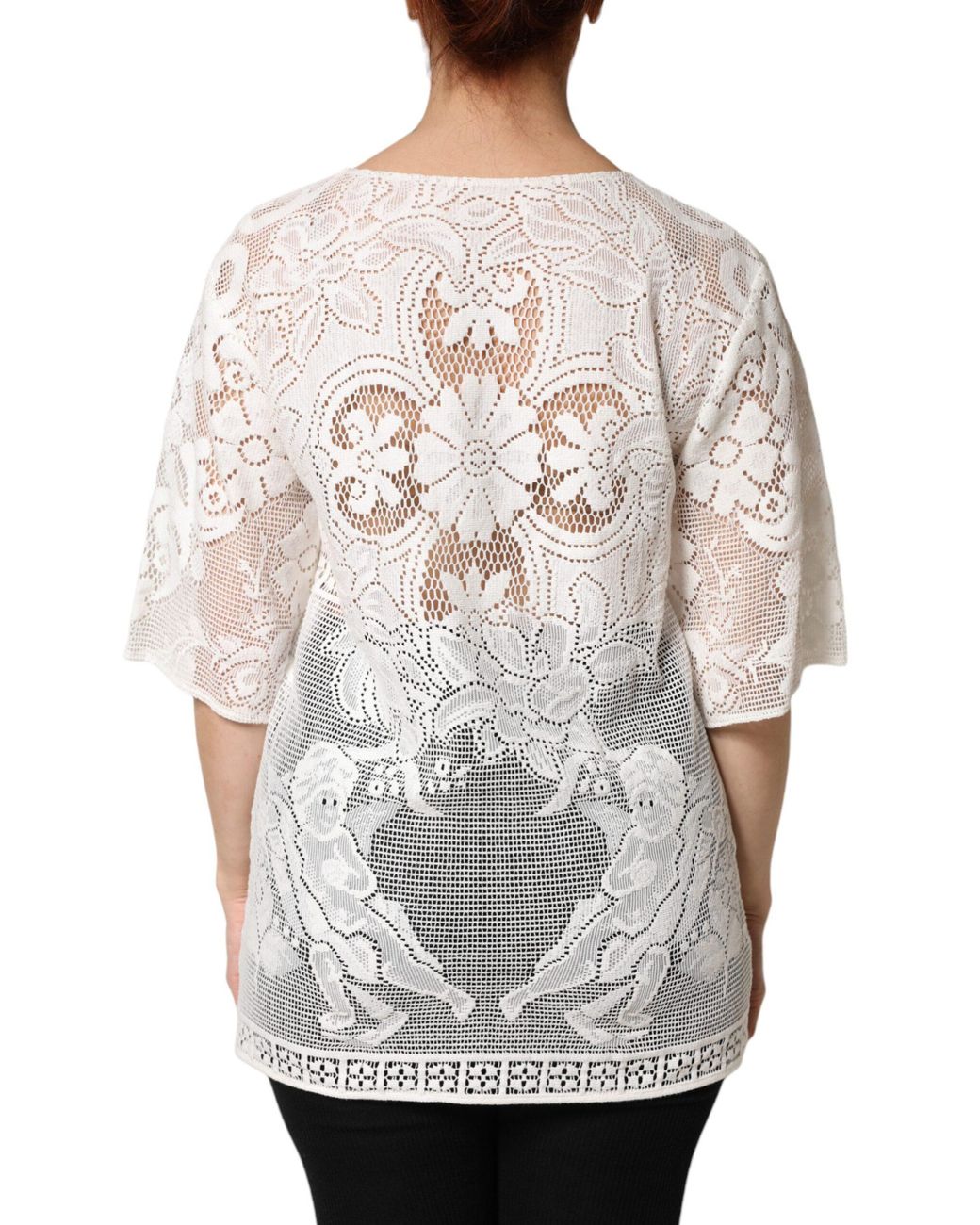 Dolce & Gabbana Gray Embroidery Lace Cotton Blouse Top Co+Pa