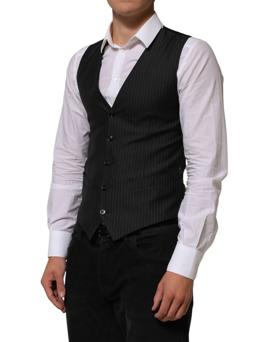 Dolce & Gabbana Black Wool Dress Formal Waistcoat Vest Se+Wo for men