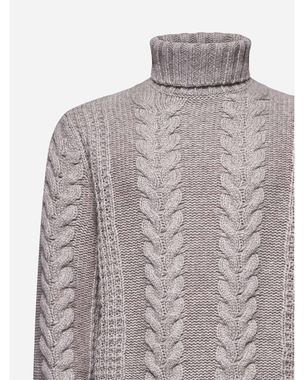 Brunello Cucinelli Gray Taupe Wool Cable Sweater Clothing for men