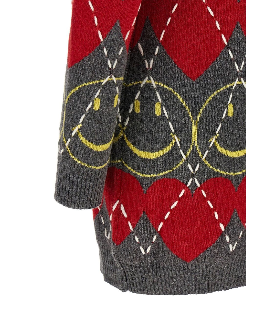 Moschino Red Smiley Heart Intarsia Wool Dress