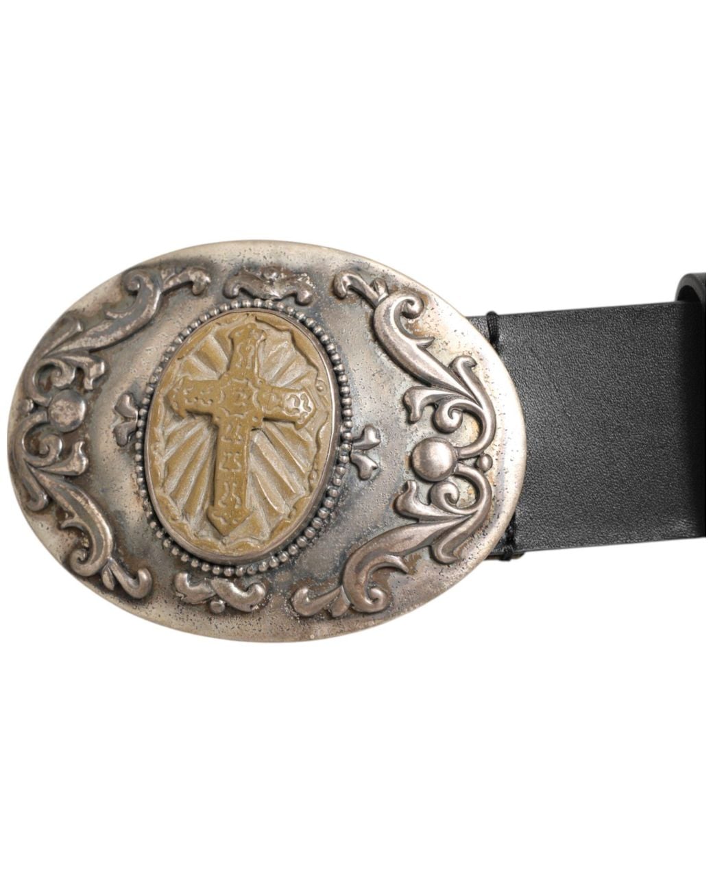Dolce & Gabbana Black Leather Belt Ornate Buckle for men