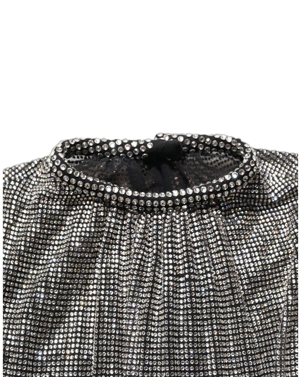 Dolce & Gabbana Black Rhinestones Long Sleeves Bodysuit Mini Dress Cotton Nylon Elastane