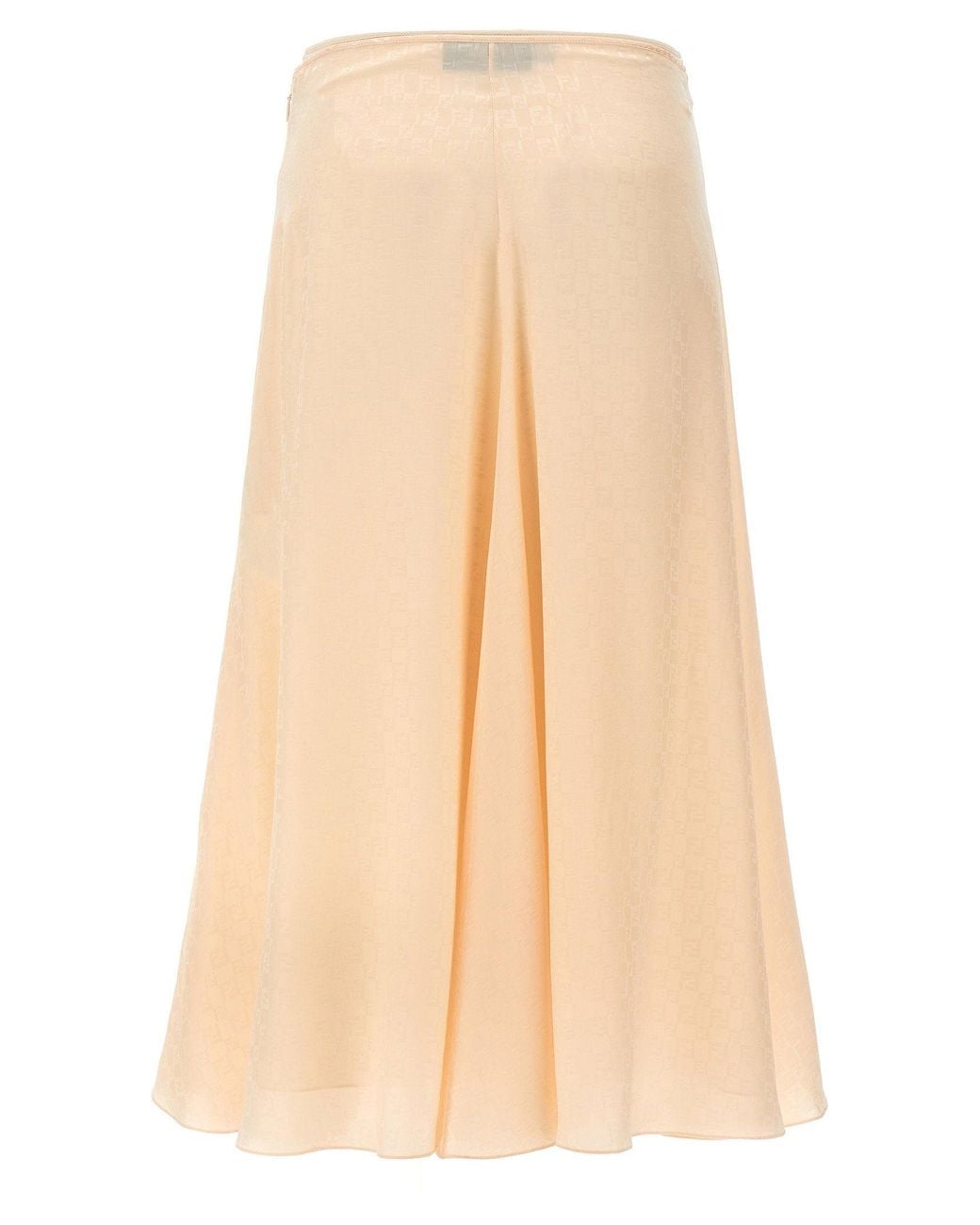 Fendi Natural Silk Jacquard Ff-Patterned Skirt — Cream