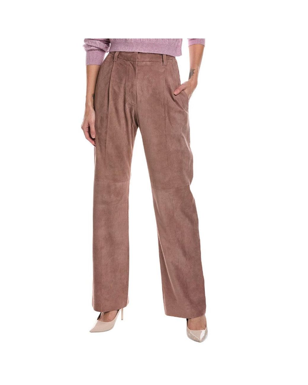 Brunello Cucinelli Red Pink Leather Pants