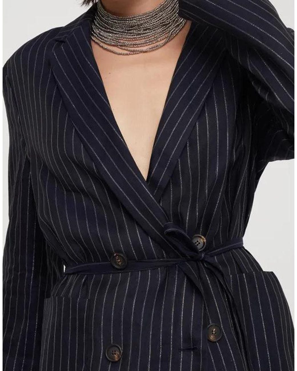 Brunello Cucinelli Blue Pinstripe Cotton Jacket