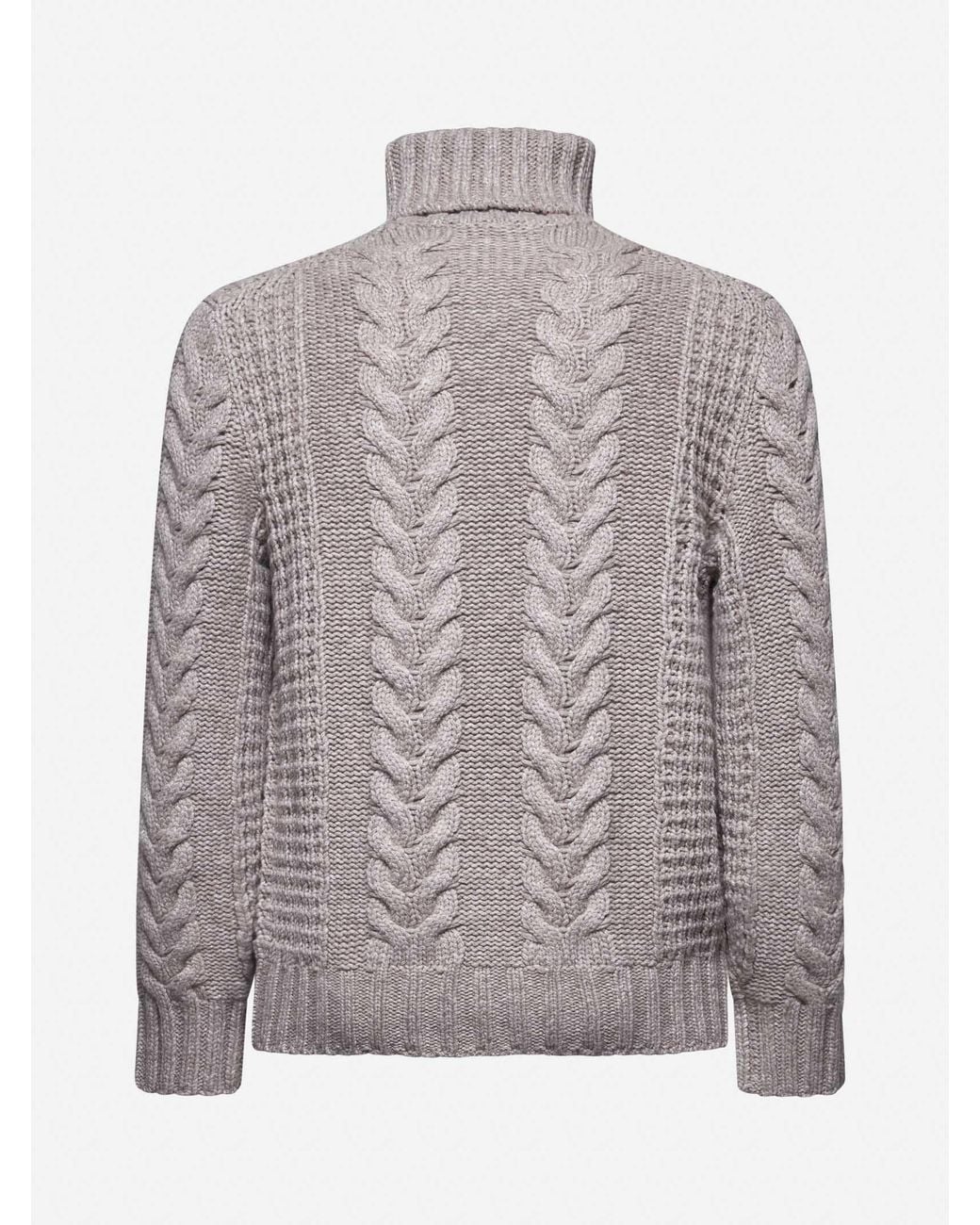 Brunello Cucinelli Gray Taupe Wool Cable Sweater Clothing for men