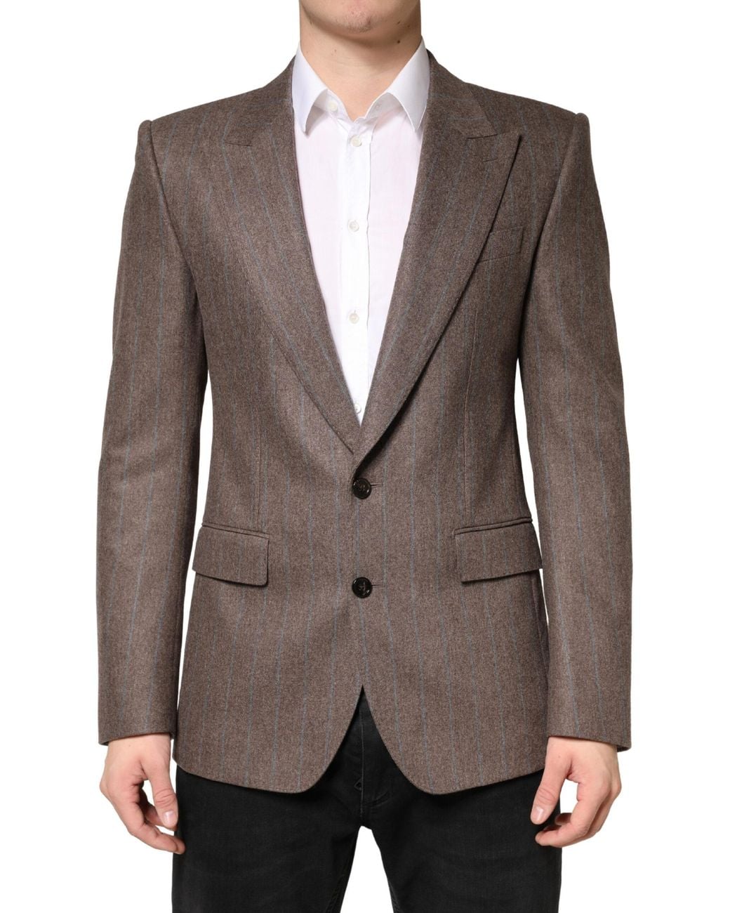 Dolce & Gabbana Brown Stripes Single Breasted Blazer Virgin Wool Clothing for men