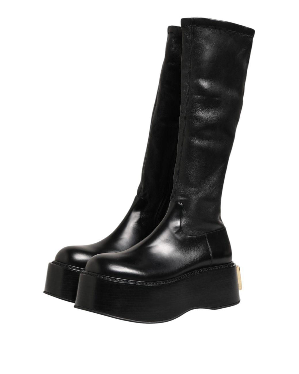 Dolce & Gabbana Black Logo Plaque Over The Calf Boots Shoes Lamb+46Lf for men