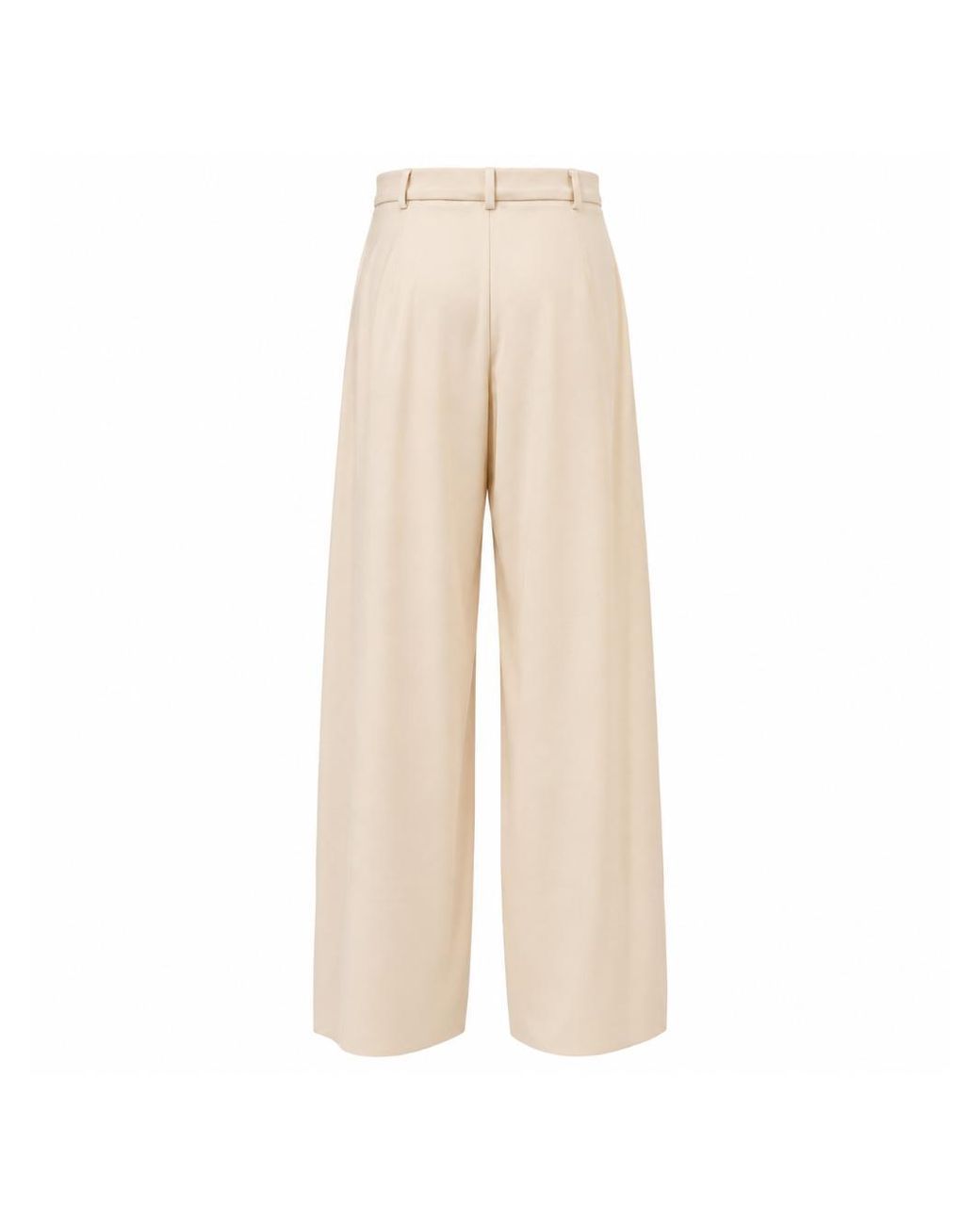Max Mara Natural Mstaere Butter-Colored Stretch Wool Twill Wide-Leg Trousers Eith Faux-Leather Belt