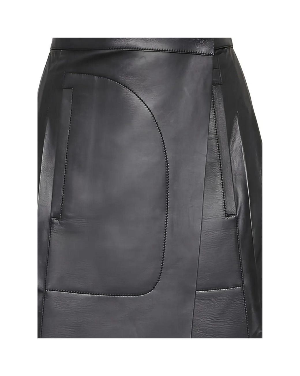 Ferragamo Black Pleated Leather Midi Skirt