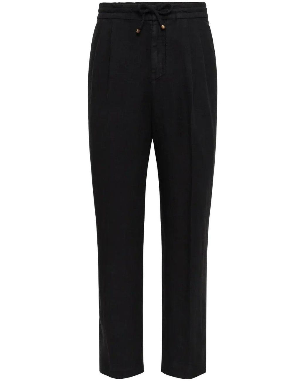 Brunello Cucinelli Black Linen Trousers for men