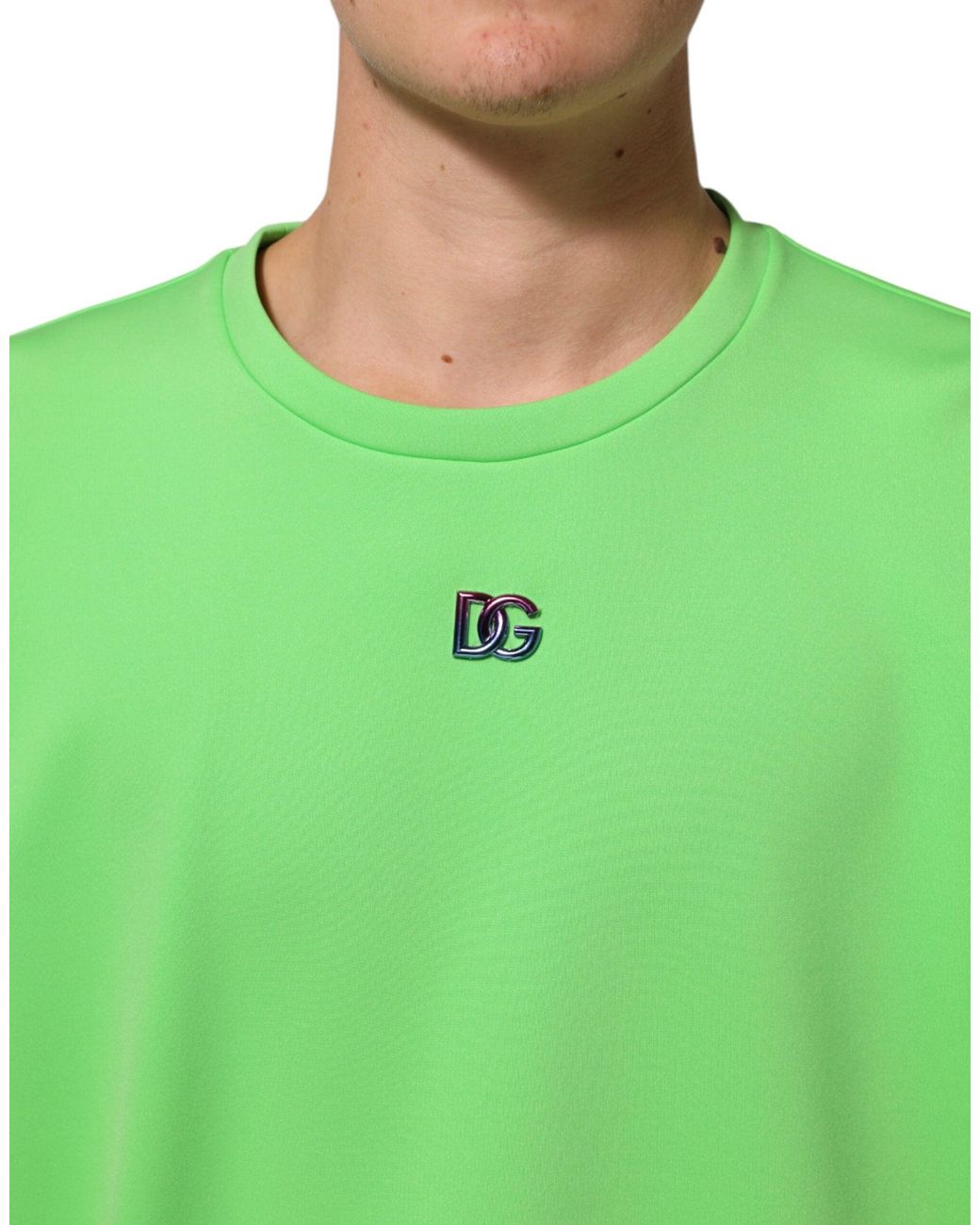 Dolce & Gabbana Green Dolce & Gabbana Logo-Embroidered Crew Neck T-Shirt for men