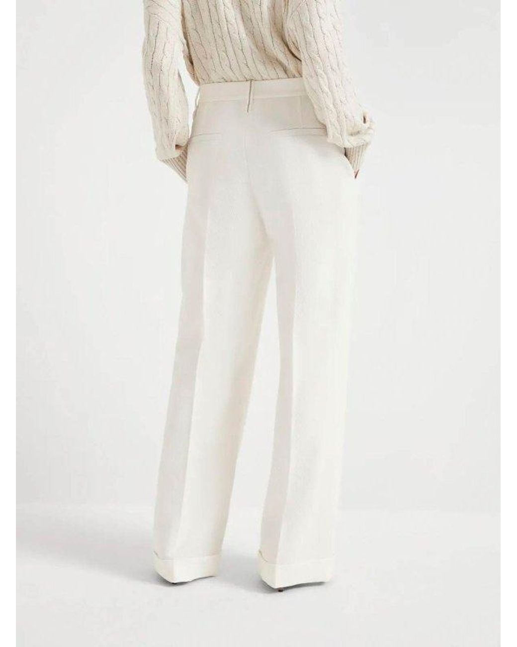 Brunello Cucinelli White Off Wide Leg Trousers