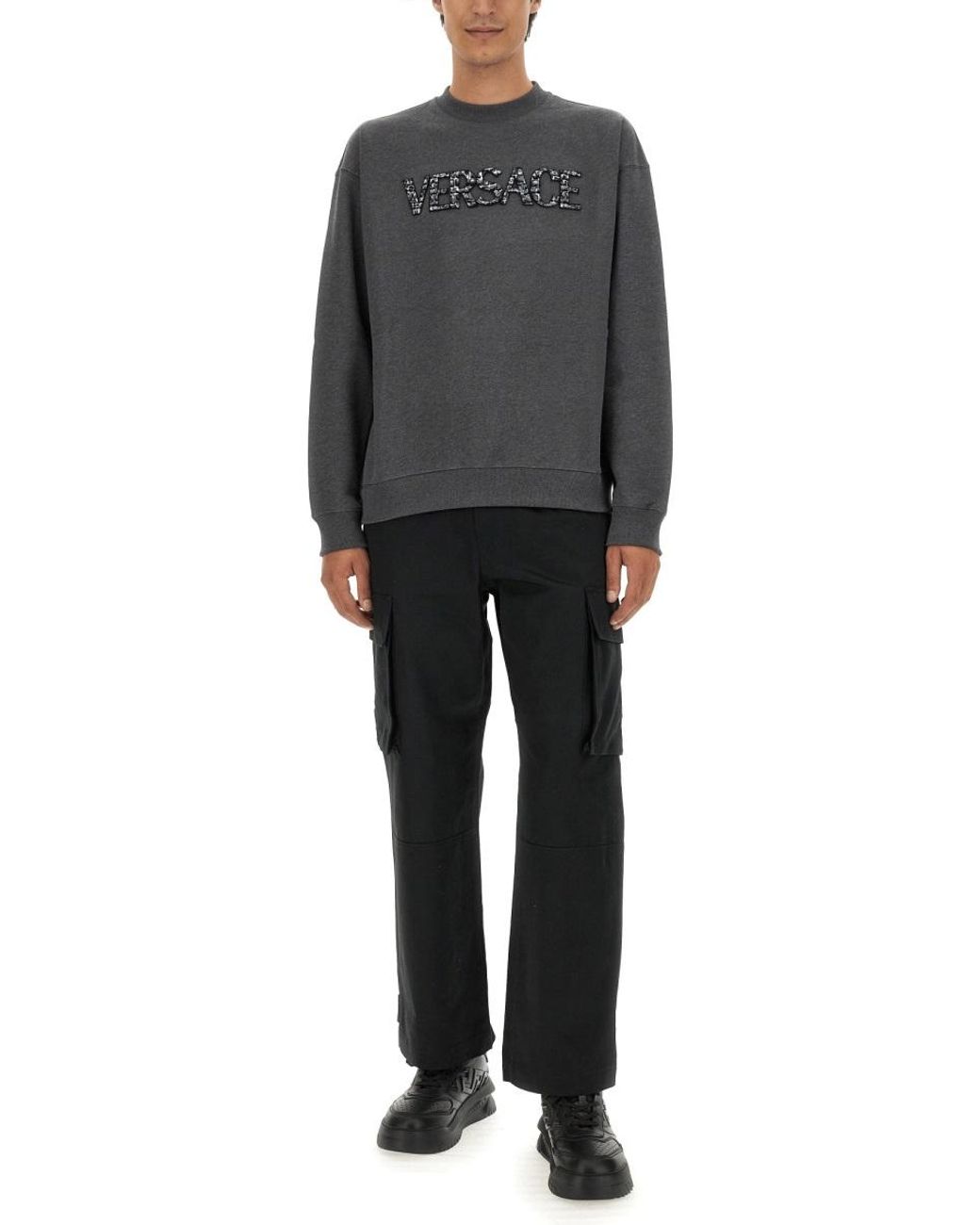 Versace Gray Versace Crocodile Logo Cotton Sweatshirt for men