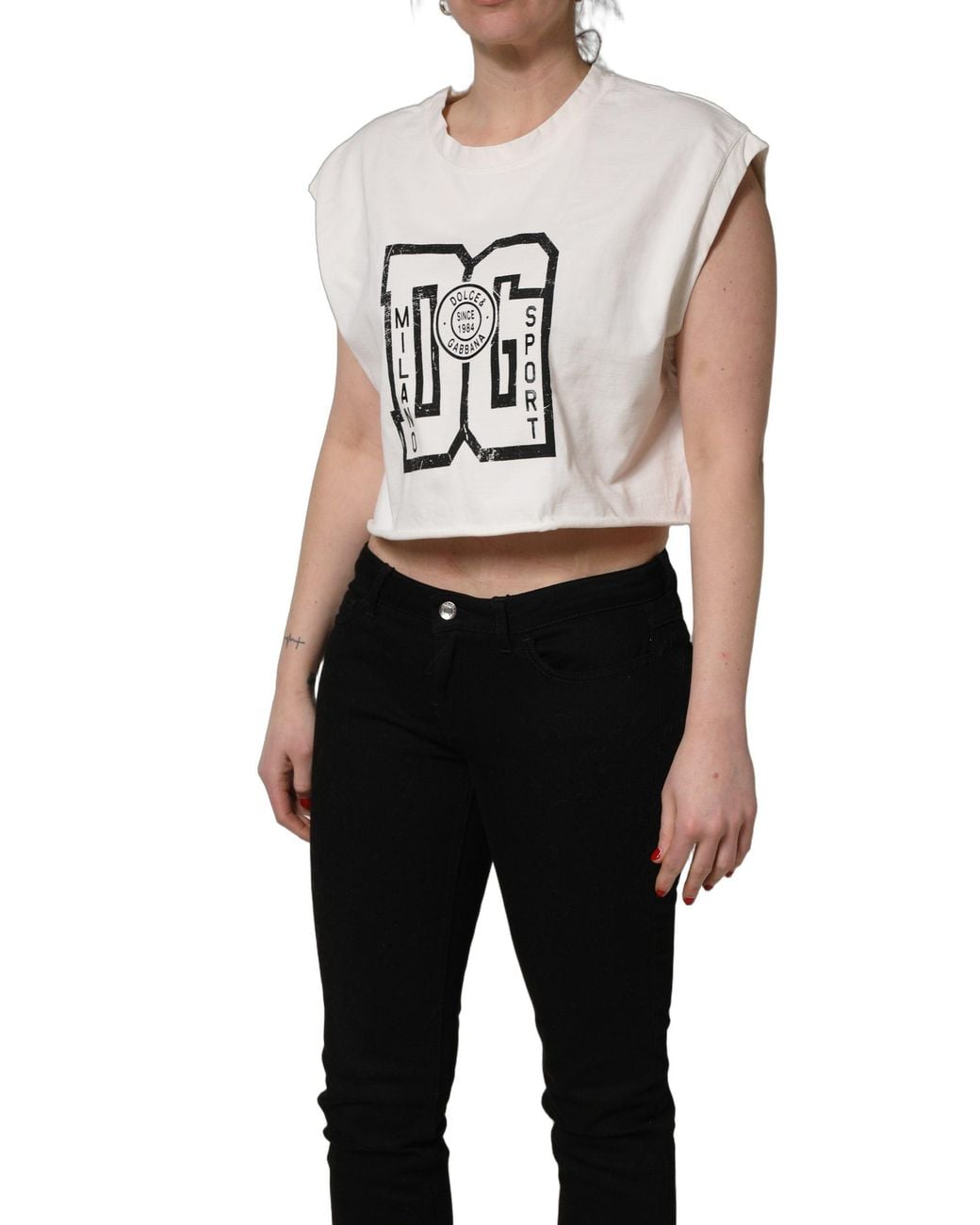 Dolce & Gabbana Metallic Cotton Dg Logo Print Cropped Jersey Top