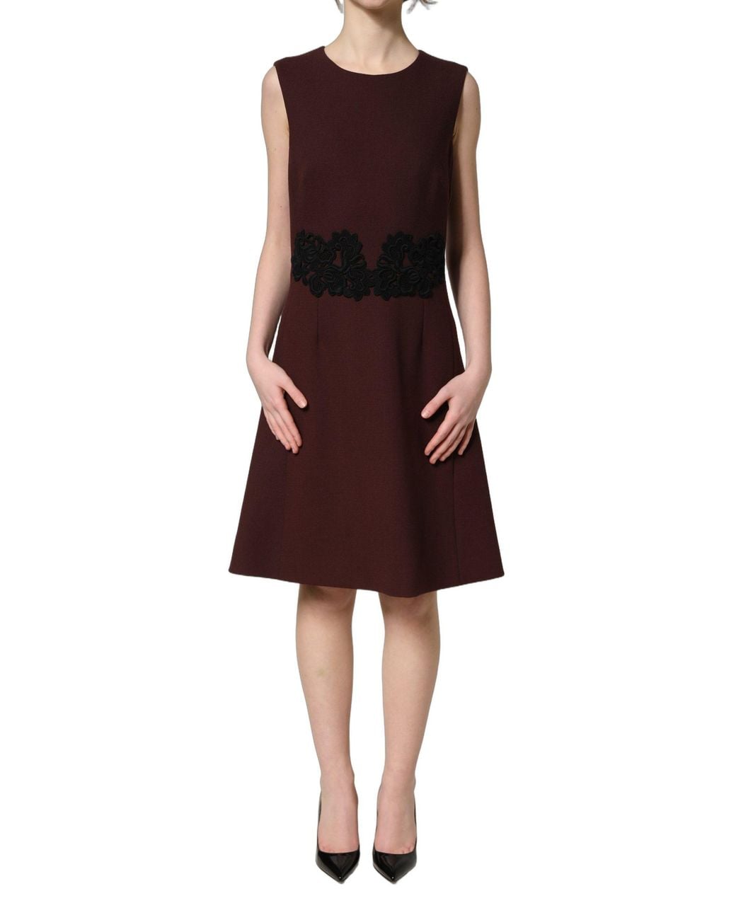 Dolce & Gabbana Purple Lace Sleeveless Knee Length Dress And Virgin Wool Cotton Elastane