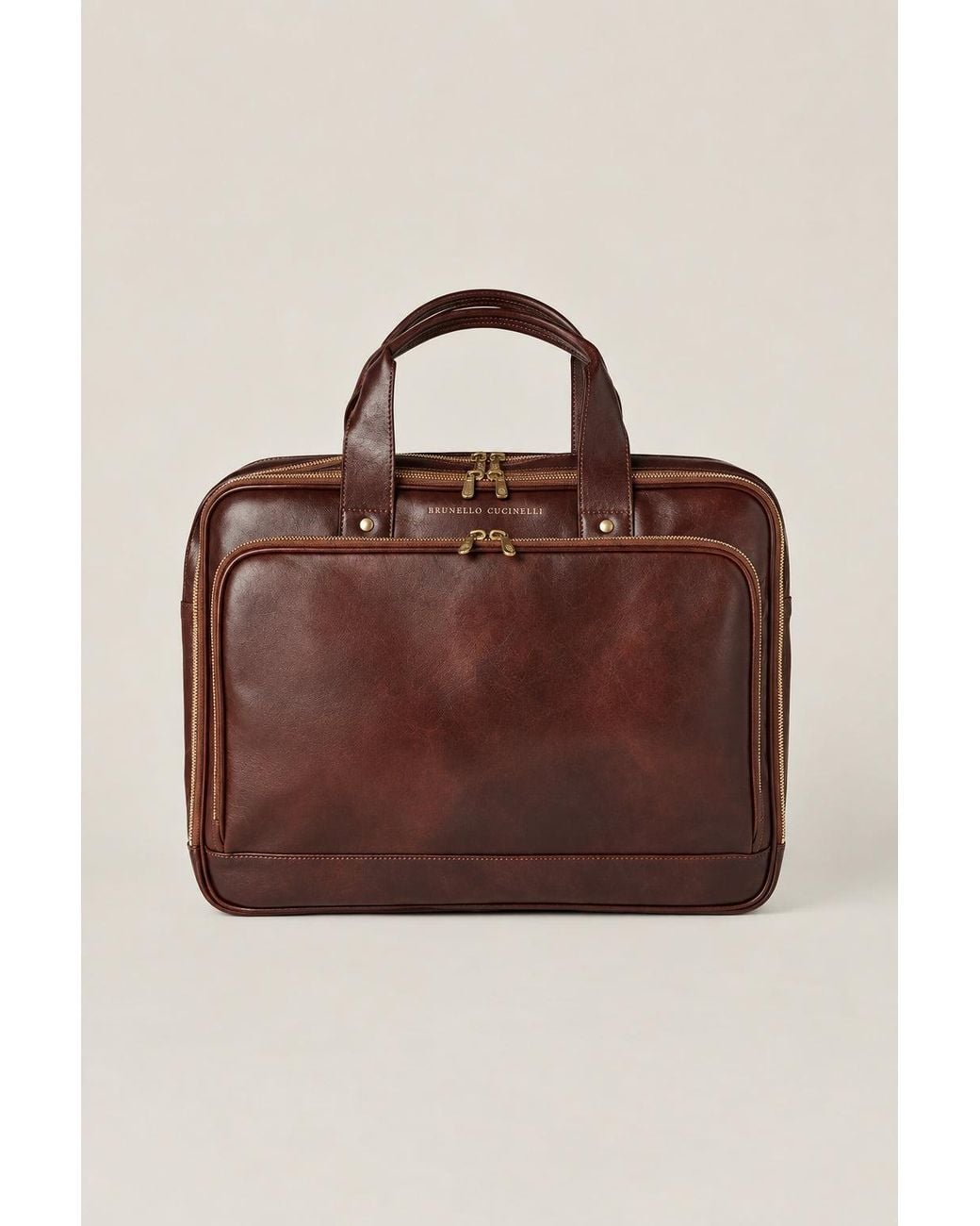 Brunello Cucinelli Brown Leather Briefcase Bag for men