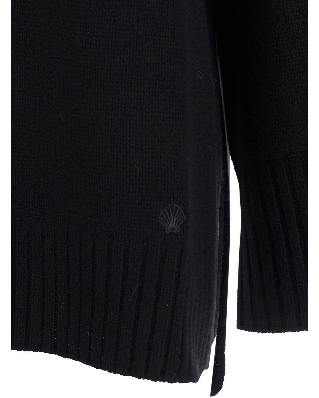Loulou de Saison Black Crew Neck Sweater With Knitted Design