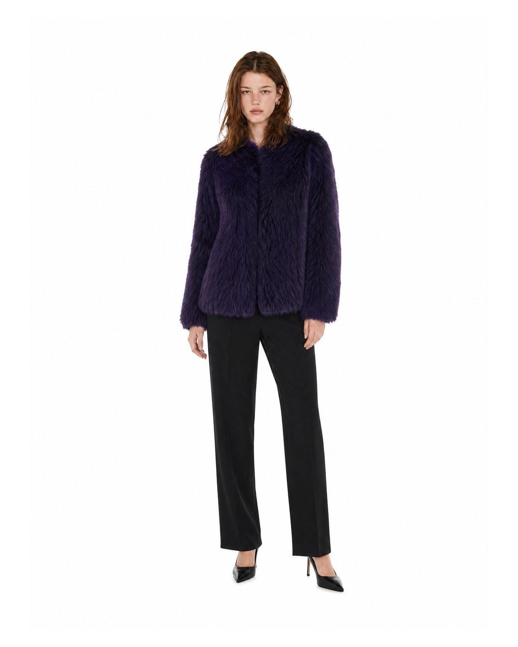 Patrizia Pepe Blue Faux Fur Jacket Polyester