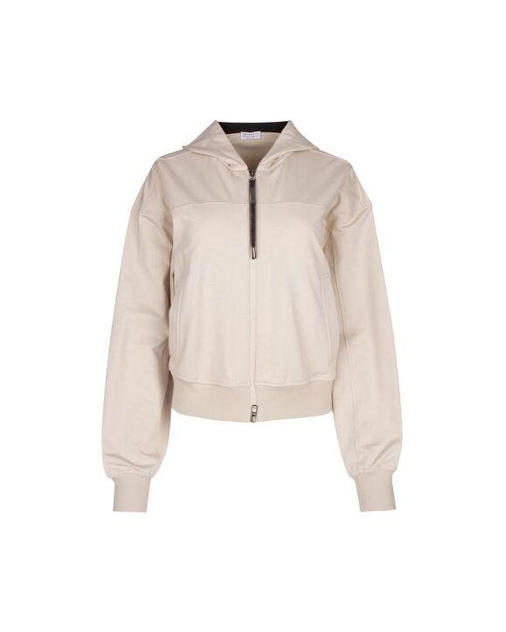 Brunello Cucinelli Natural Soft Stone Cotton Zip Front Hooded Jacket