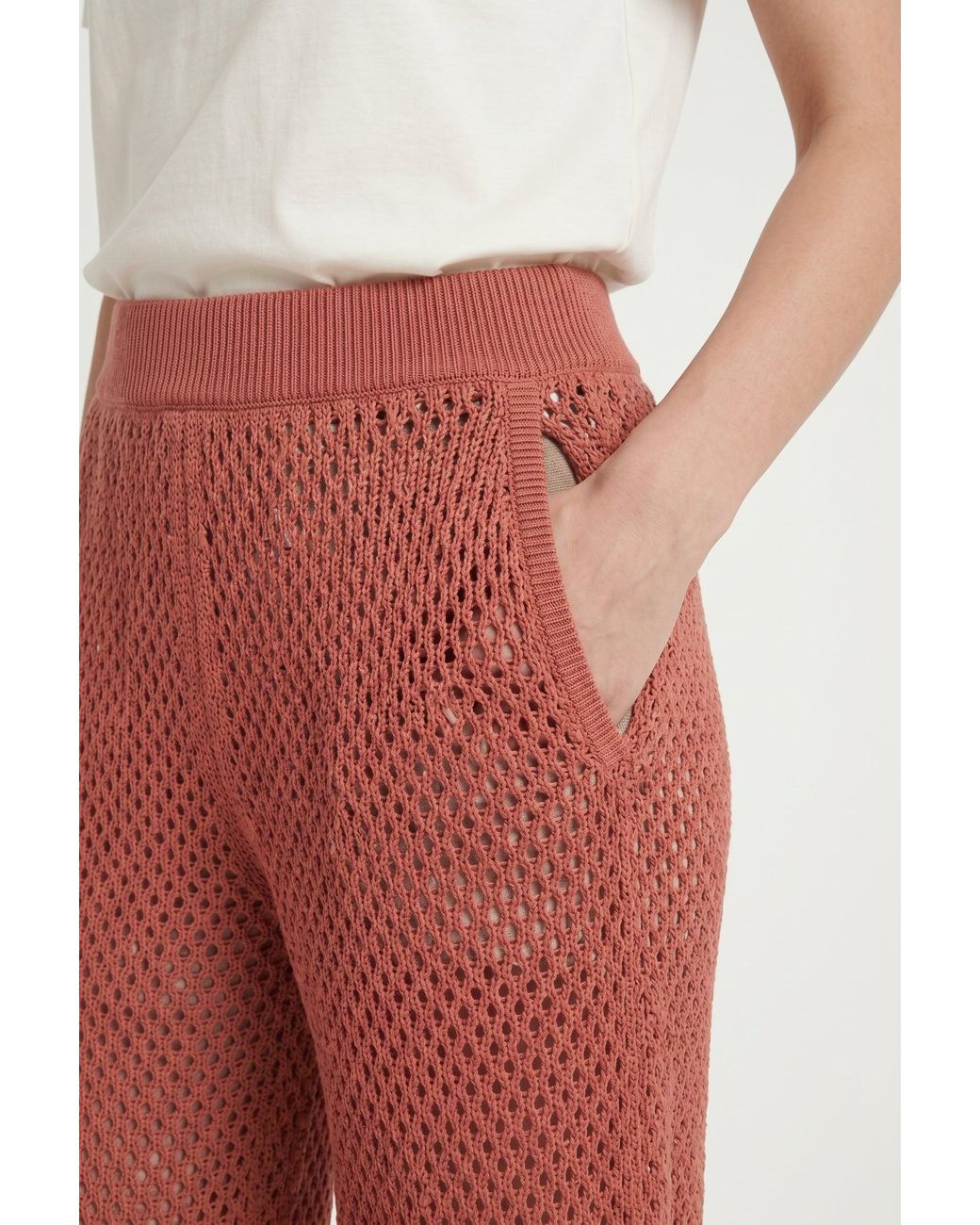 Brunello Cucinelli Red Rust Relaxed Knit Trousers