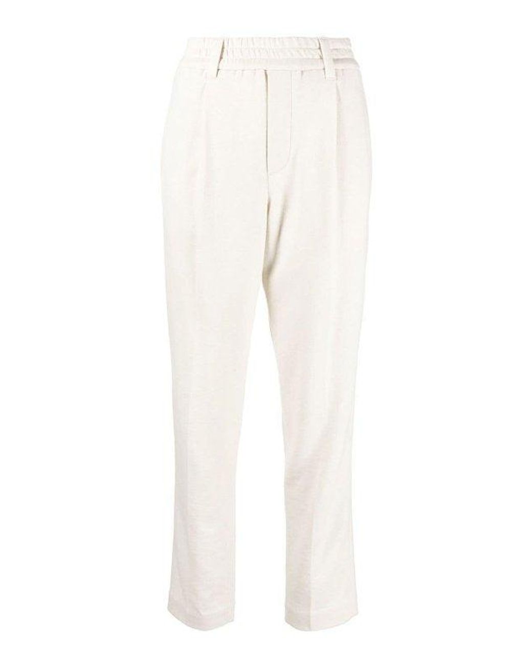Brunello Cucinelli White Warm Wool Blend Tapered Trousers