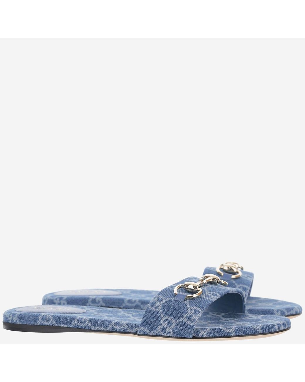 Gucci Blue Denim Horsebit Slider Sandals Fabric