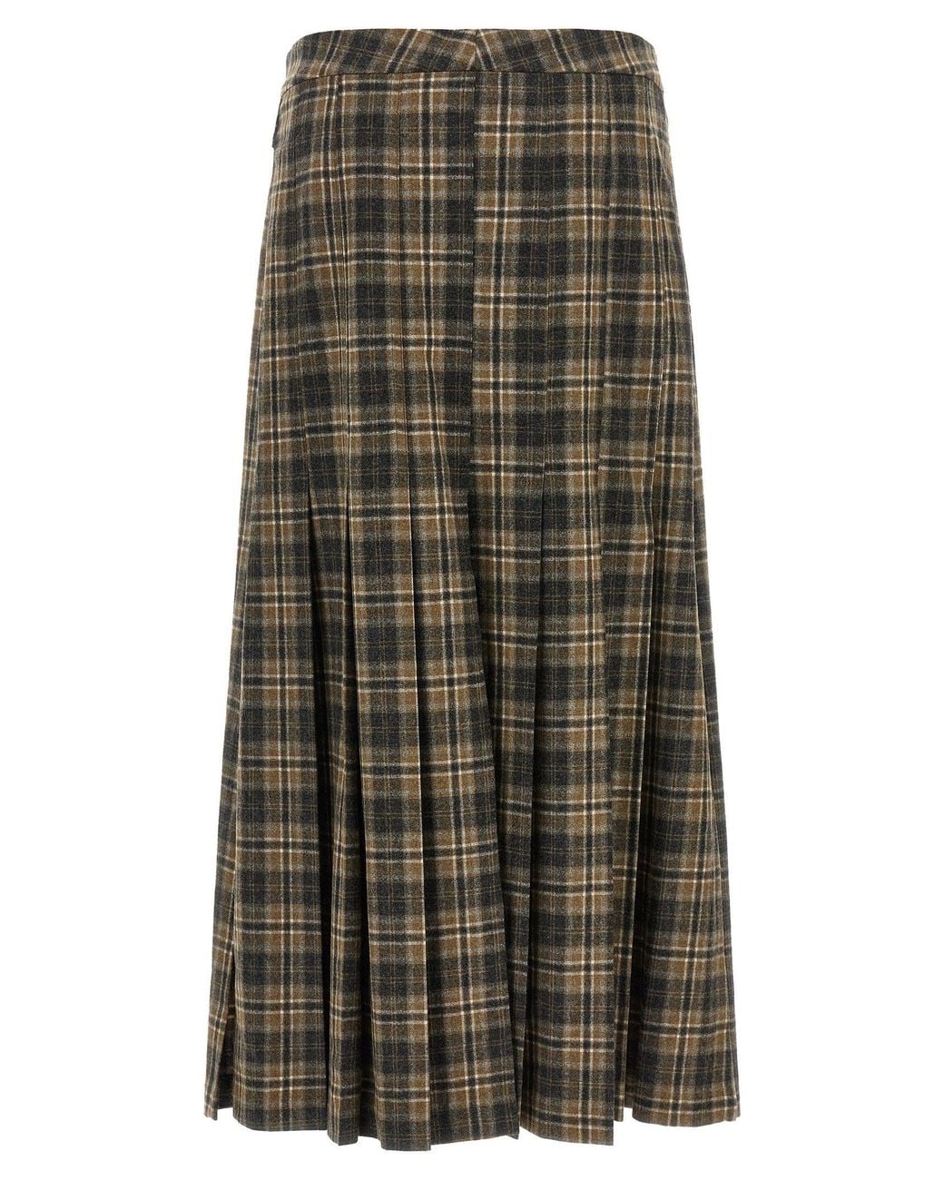 Brunello Cucinelli Green Tartan Wool Skirt
