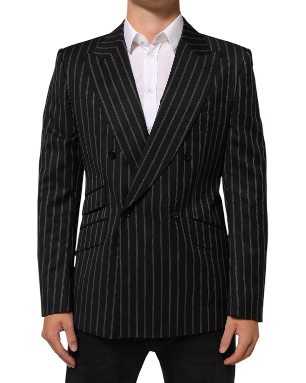 Dolce & Gabbana Black Stripes Sicilia 1 Button Suit Blazer Co+Wo for men
