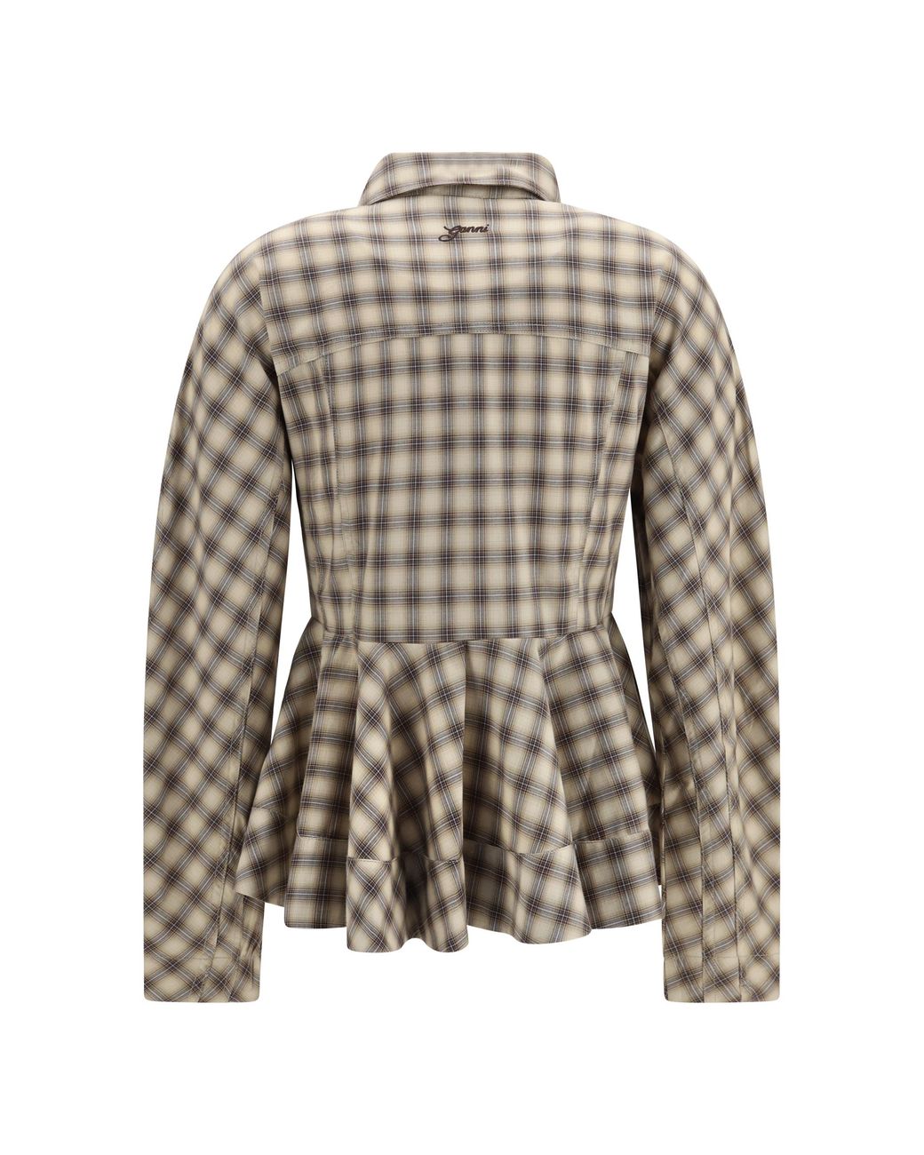 Ganni Multicolor Check Flannel Peplum Shirt Cotton