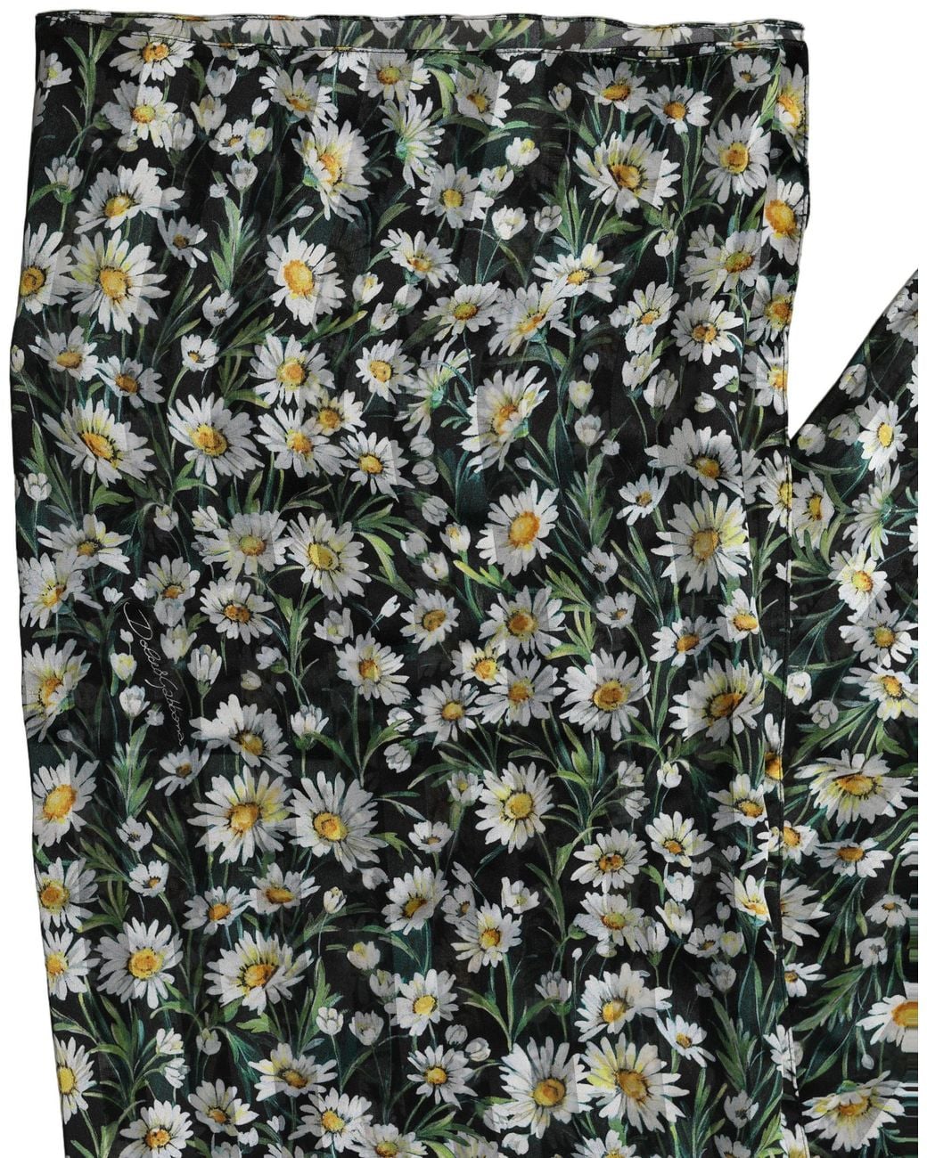 Dolce & Gabbana Green Floral Daisy Square Foulard Scarf And Silk