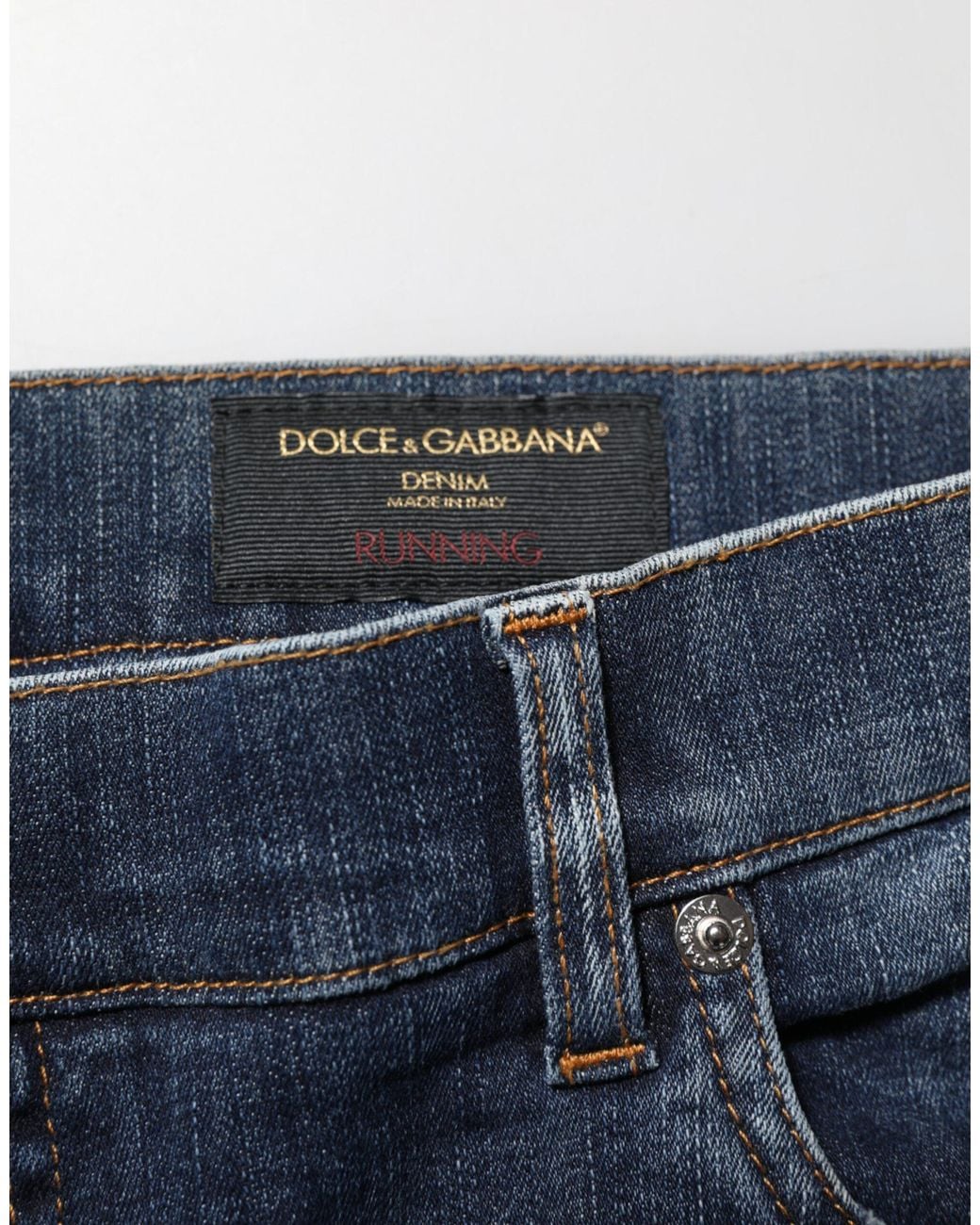 Dolce & Gabbana Dark Blue Washed Running Ripped Denim Jeans for men