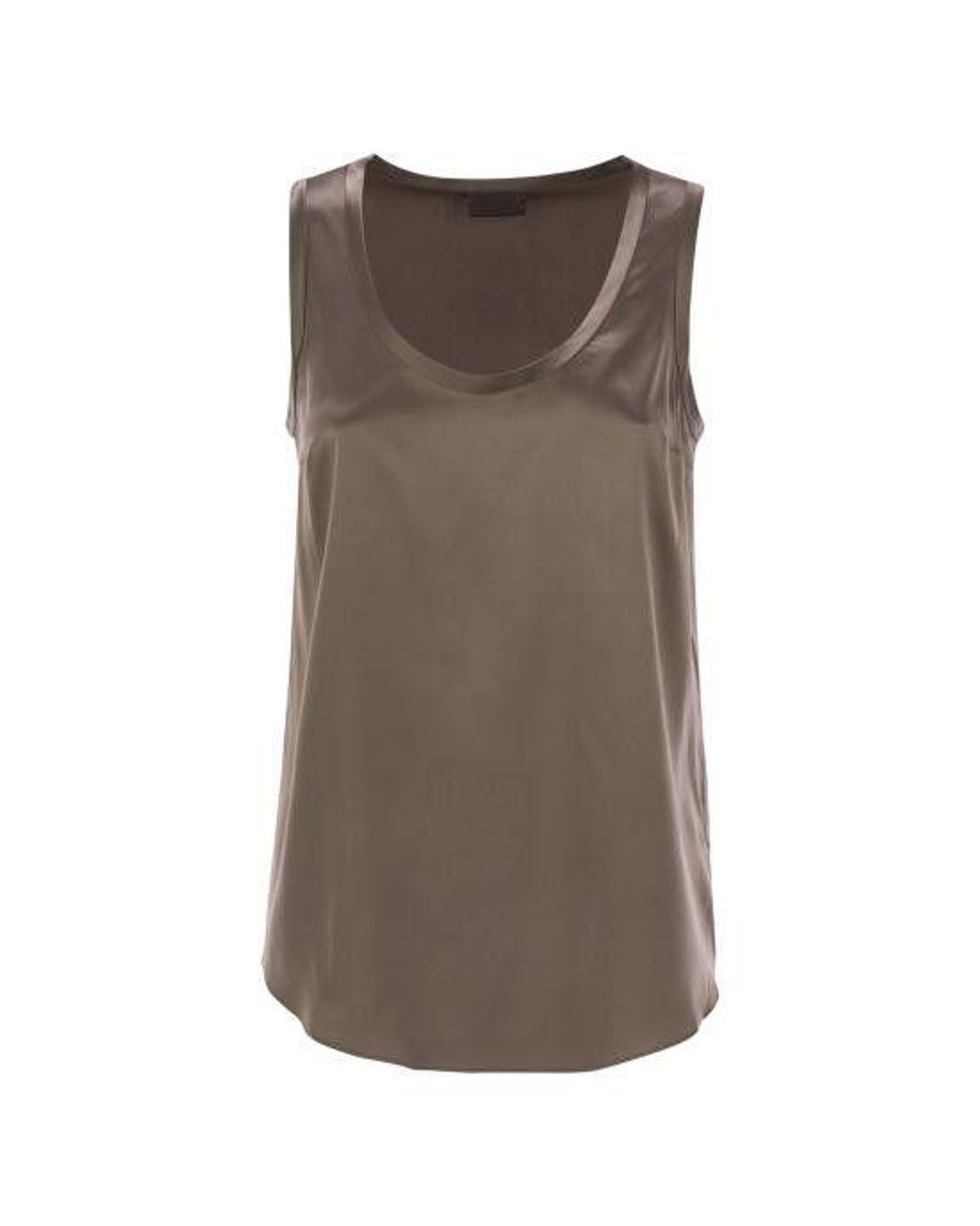 Brunello Cucinelli Brown Taupe Silk Sleeveless Shirt