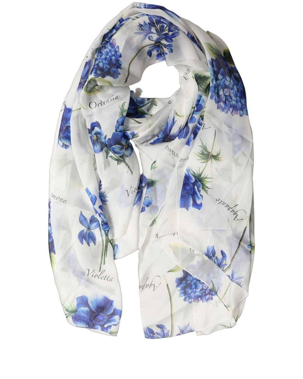 Dolce & Gabbana Gray Silk Floral Chiffon Long Stole Scarf