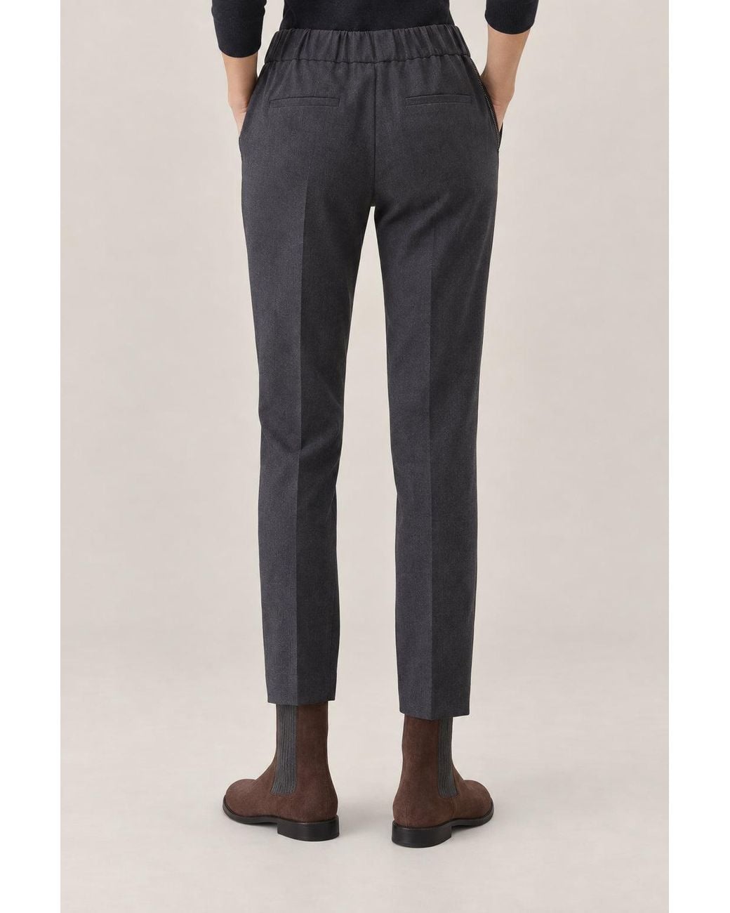 Brunello Cucinelli Blue Dark Wool Blend Straight Trousers